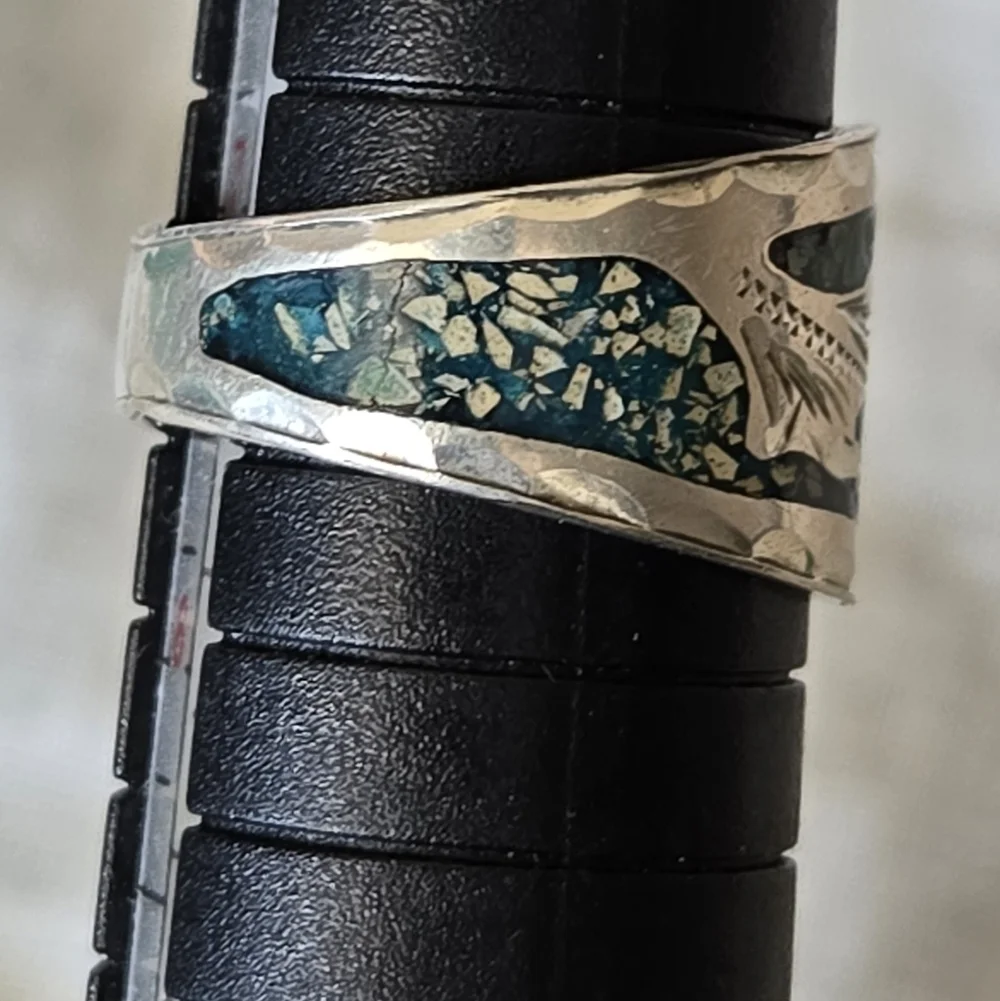 Ring 925 Sterling Torquoise Chips Pre Ownwed